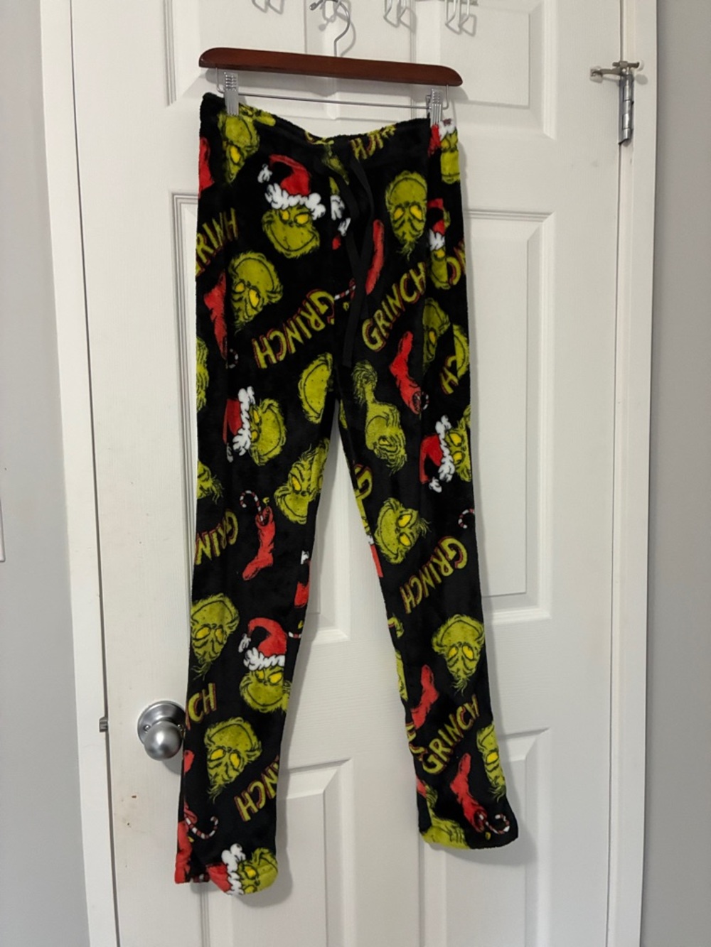 Grinch Fleece Pajama Pants - Black, Green, Red. Drawstring waist